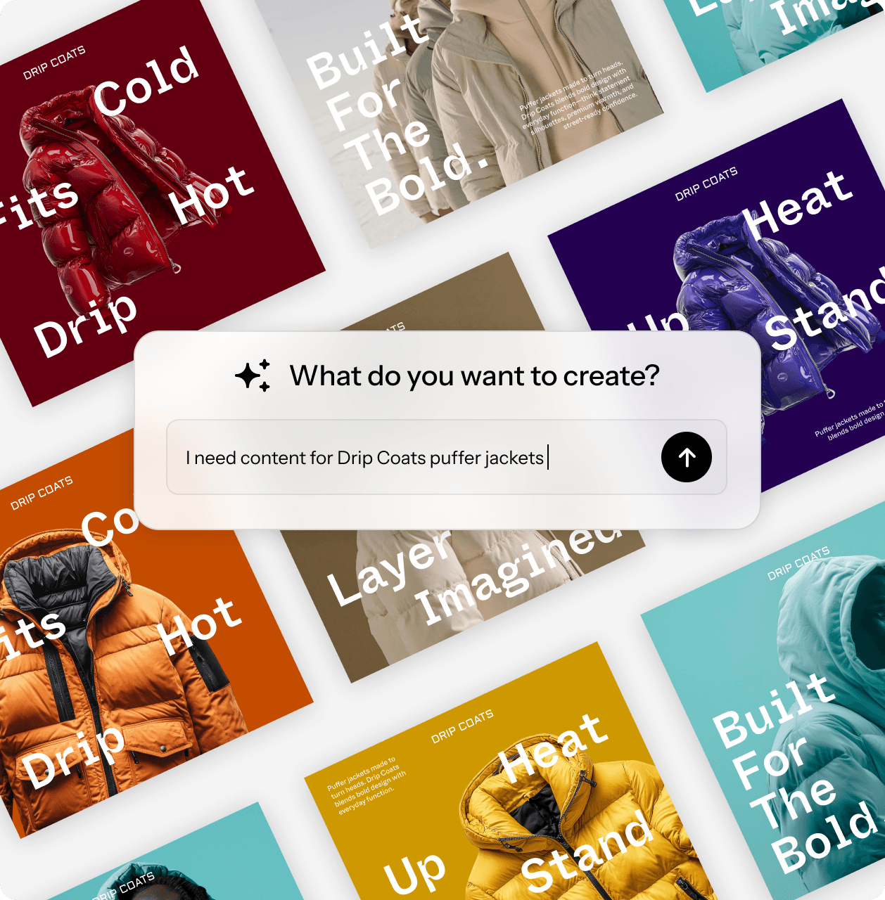 A dashboard with a range of ads generated from a single prompt.
